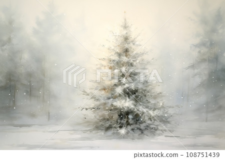 Digital paintings Foggy winter forest with snowy fir trees. Artwork, fine art. Digital paintings Foggy winter forest with snowy fir trees. Artwork, fine art. 108751439
