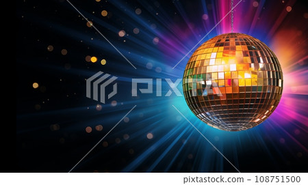 Disco shiny balls in a dark room,80s concert,blue background,copy space Disco shiny balls in a dark room,80s concert,blue background,copy space 108751500