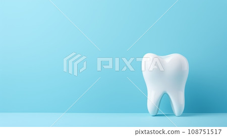 modeled perfectly white tooth on a blue background modeled perfectly white tooth on a blue background 108751517