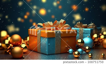 pile of Christmas gifts with decorations 108751750
