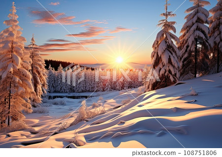 winter landscape with trees and sun 108751806