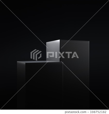 Luxury geometric black cubes podium stage in low light 108752182