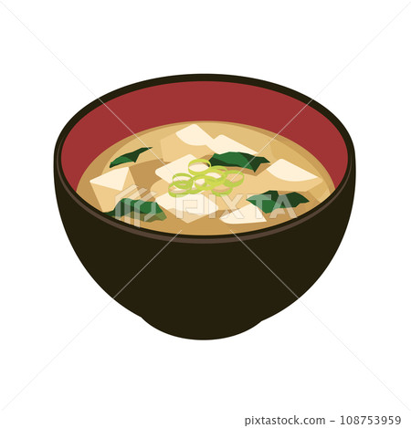 Illustration of miso soup with tofu and seaweed Illustration of miso soup with tofu and seaweed 108753959
