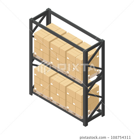 Isometric 3D storage rack for industrial warehouse 108754311