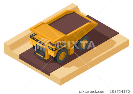 yellow heavy machinery with isometric mining truck on the ground for construction and mining work 108754370