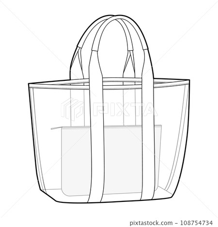 Beach Transparent Pool Tote with inner removable pouch bag. Fashion accessory technical illustration. Vector satchel 108754734