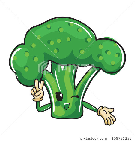 Cute cartoon design of a happy broccoli, vegetables for kids 108755253