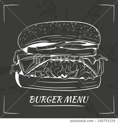 hand drawing of hamburger with its ingredients for menu hand drawing of hamburger with its ingredients for menu 108755259