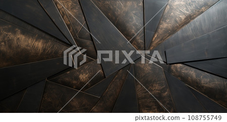 Bronze panel from patinated geometric tiles 108755749