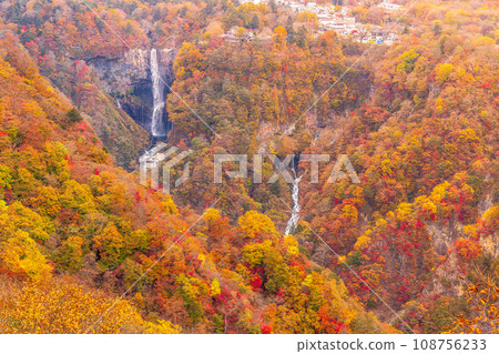 Kegon Falls from Akechidaira Observation Deck in autumn leaves Kegon Falls from Akechidaira Observation Deck in autumn leaves 108756233