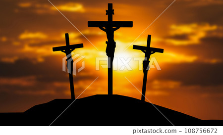 The Crucifixion Of Jesus Christ in twilight sky 3d rendering. The Crucifixion Of Jesus Christ in twilight sky 3d rendering. 108756672