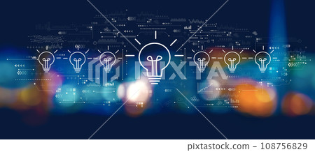 Idea light bulb theme with blurred city at night Idea light bulb theme with blurred city at night 108756829