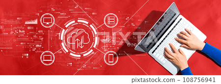 Cloud computing with person using a laptop Cloud computing with person using a laptop 108756941