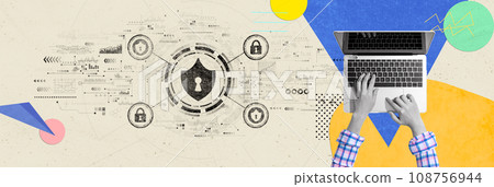 Cyber security theme with person using a laptop computer 108756944