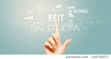 REIT - Real Estate Investment Trust theme with hand pressing a button 108756975