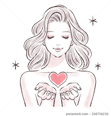 女神/上帝/天使/丘比特/手裡拿著一顆心的女人插畫素材 108758230