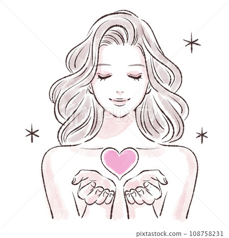 女神/上帝/天使/丘比特/手裡拿著一顆心的女人插畫素材 108758231