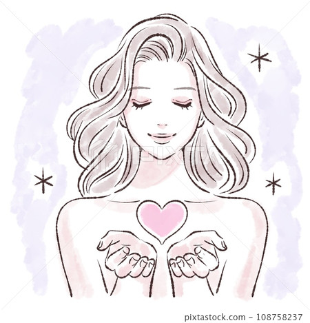 女神/上帝/天使/丘比特/手裡拿著一顆心的女人插畫素材 108758237