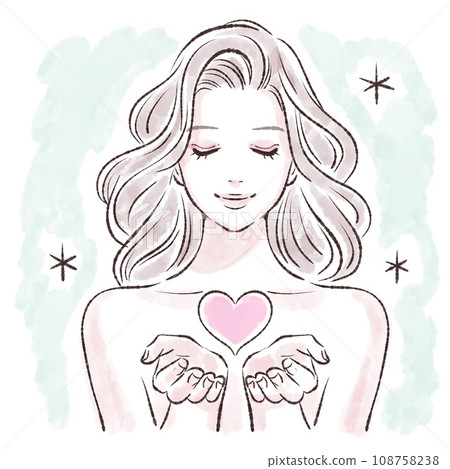 女神/上帝/天使/丘比特/手裡拿著一顆心的女人插畫素材 108758238