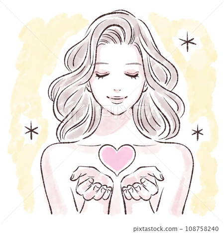 女神/上帝/天使/丘比特/手裡拿著一顆心的女人插畫素材 108758240