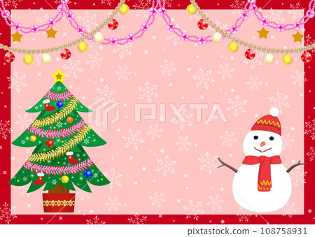 聖誕節背景框架雪人和聖誕樹 108758931