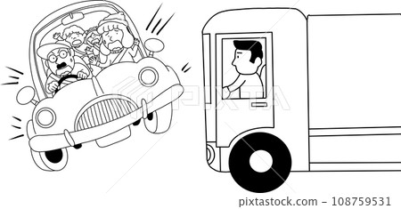 Illustration (line drawing) of a traffic accident between a car and a truck 108759531