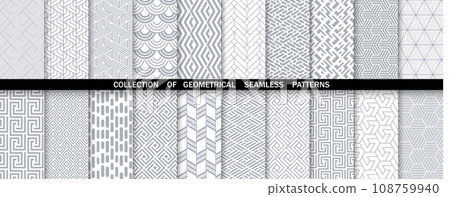 Geometric set of seamless gray and white patterns. Simple vector graphics. Geometric set of seamless gray and white patterns. Simple vector graphics. 108759940