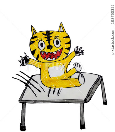 A tiger happily playing on a trampoline A tiger happily playing on a trampoline 108760332