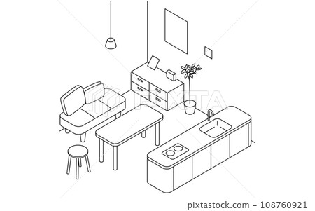 Finding a room for rent: simple isometric dining, kitchen island and dining table Finding a room for rent: simple isometric dining, kitchen island and dining table 108760921