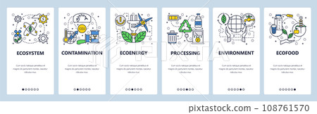 Web site onboarding screens. Ecology and environment contamination, waste recycle, organic food. Menu vector banner template for website and mobile app development Web site onboarding screens. Ecology and environment contamination, waste recycle, organic food. Menu vector banner template for website and mobile app development 108761570