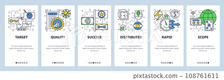 Web site onboarding screens. Quality approved. Menu vector banner template for website and mobile app development. Modern design linear art flat illustration. Web site onboarding screens. Quality approved. Menu vector banner template for website and mobile app development. Modern design linear art flat illustration. 108761611