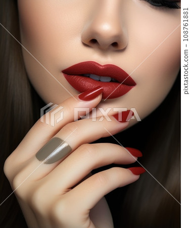 Beautiful young model with red lips 108761881