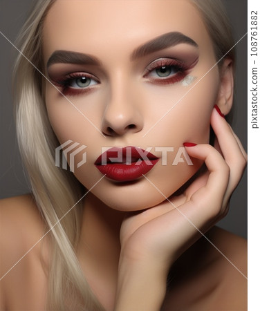 Beautiful young model with red lips Beautiful young model with red lips 108761882