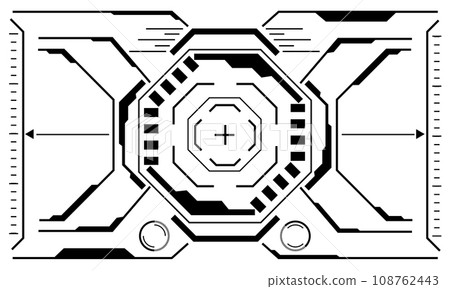 HUD sci-fi interface screen view black octagon geometric on white design virtual reality futuristic technology creative display vector 108762443