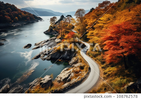 Landscape winding road with autumn season. Generative AI 108762578