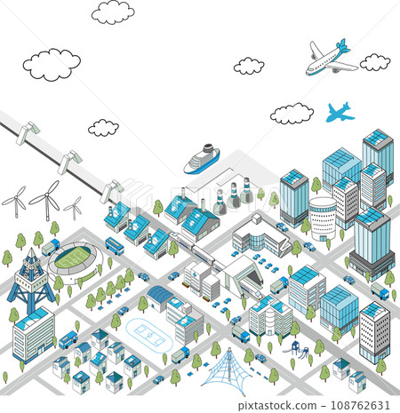 海邊城市景觀的俯視圖 108762631