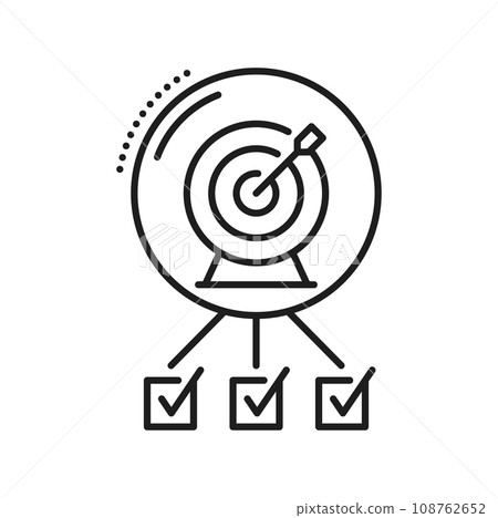 Planning icon. Project, goal, management and schedule symbol. Isolated vector linear sign with aim and tick marks, represents strategic coordination and structured execution in achieving objectives 108762652