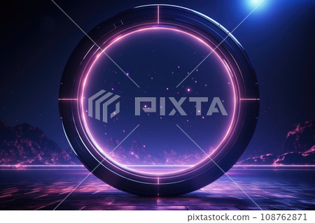 Abstract technology hud interface hologram elements neon lights, circle percent vitality innovation on hi tech future design. Generative AI Abstract technology hud interface hologram elements neon lights, circle percent vitality innovation on hi tech future design. Generative AI 108762871