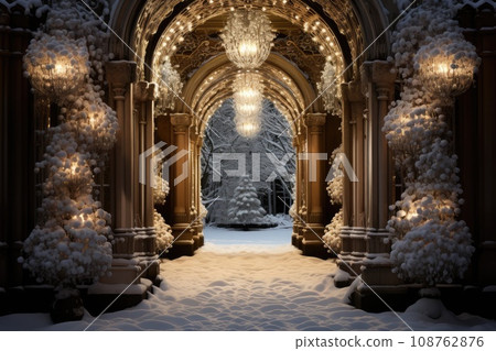 Front door decorate with Christmas theme and new year festival. Generative AI Front door decorate with Christmas theme and new year festival. Generative AI 108762876