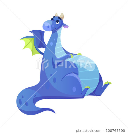 Fairy Blue Dragon as Winged and Horned Legendary Creature Vector Illustration 108763300