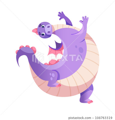 Fairy Purple Dragon as Winged and Horned Legendary Creature Vector Illustration 108763319
