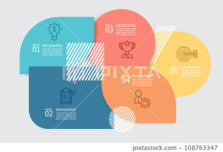 abstract horizonta steps timeline infographic element report background with business line icon 5 steps 108763347
