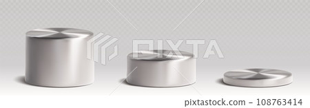 Silver metallic cylinder product podiums Silver metallic cylinder product podiums 108763414