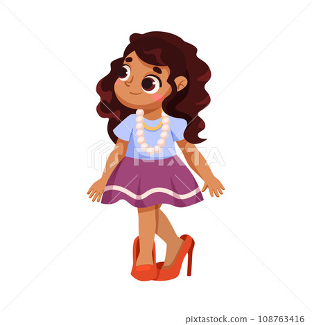 Little Girl Dress Up as Adult Wearing Oversized Clothes Vector Illustration 108763416