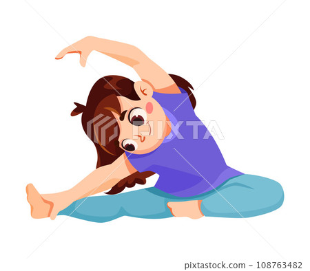 Little Girl Character Doing Yoga Sitting in Asana Vector Illustration 108763482
