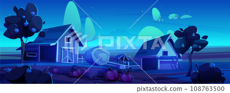 Night farm with barn and haystack 108763500