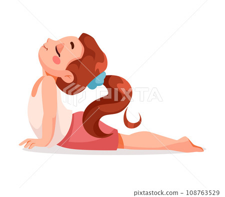 Little Girl Character Doing Yoga Lying in Asana Vector Illustration 108763529