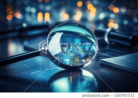 Magnifying glass with financial chart. Account audit and investigation concept. Generative AI 108763531