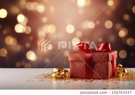 Gift boxes on the background of bokeh. Christmas and new year background. Generative AI 108763547
