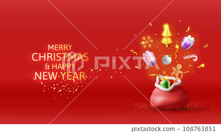 3D Open Santa Claus Sack full of Gifts 108763851